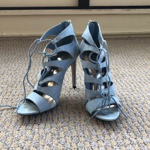 Madden Girl Racey Blue Fabric Heels Size 8